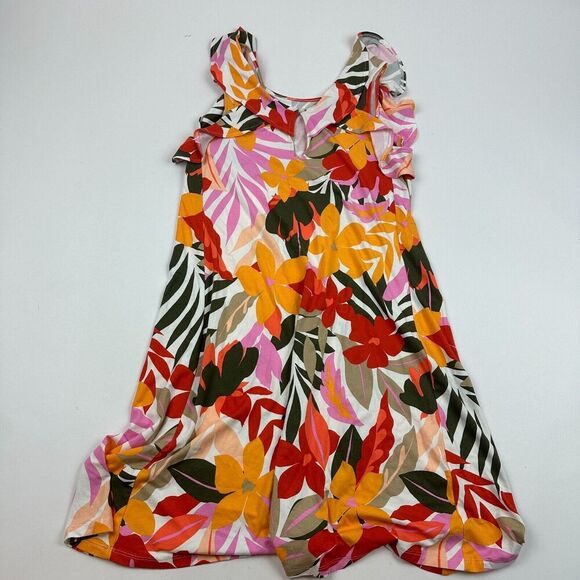 LOFT Multicolor Floral Ruffle A-Line Dress Sleeveless Flutter Sleeve Sz XS - Picture 10 of 10